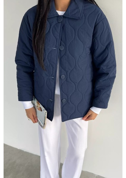 Kadın Suyolu Desenli Iç Astarlı Ön Düğmeli Mont P-00018614 fiyatları