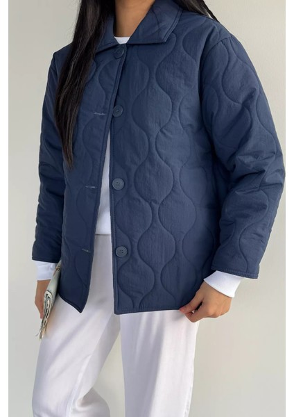 Kadın Suyolu Desenli Iç Astarlı Ön Düğmeli Mont P-00018614 modelleri