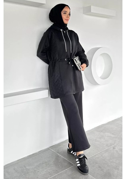 Yan Kapitone Detaylı Kapüşonlu Tesettür Tunik Pantolon Ikili Takım P-00018855
