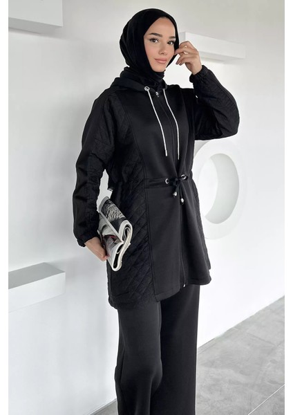 Yan Kapitone Detaylı Kapüşonlu Tesettür Tunik Pantolon Ikili Takım P-00018855 modelleri