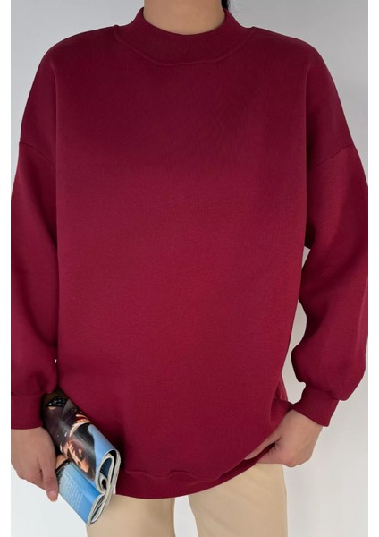 Kadın Dik Yaka Üç Iplik Şardonlu Oversize Sweatshirt P-00018580