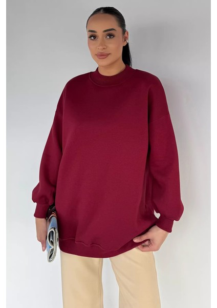 Kadın Dik Yaka Üç Iplik Şardonlu Oversize Sweatshirt P-00018580 fiyatları