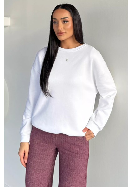 Kadın Bisiklet Yaka Şardonlu Ön Taş Işlemeli Sweatshirt P-00018610 fiyatları