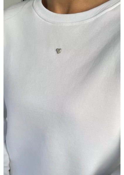 Kadın Bisiklet Yaka Şardonlu Ön Taş Işlemeli Sweatshirt P-00018610 fırsatları
