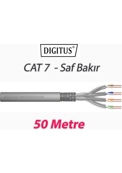 Cat7 - 50 Metre Saf Bakır S/ftp Pımf (Pairs In Metal Foil) Data Kablosu Gri