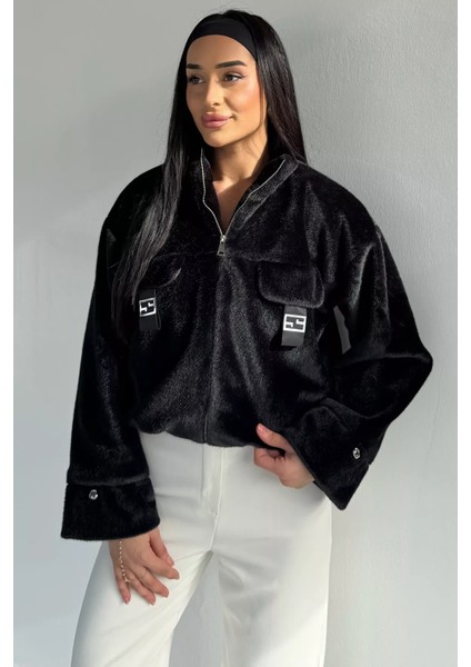 Kadın Astarlı Fermuarlı Peluş Ceket P-00018646