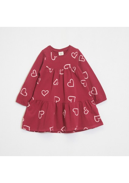 Kız Çocuk Kalp Desenli Elbise