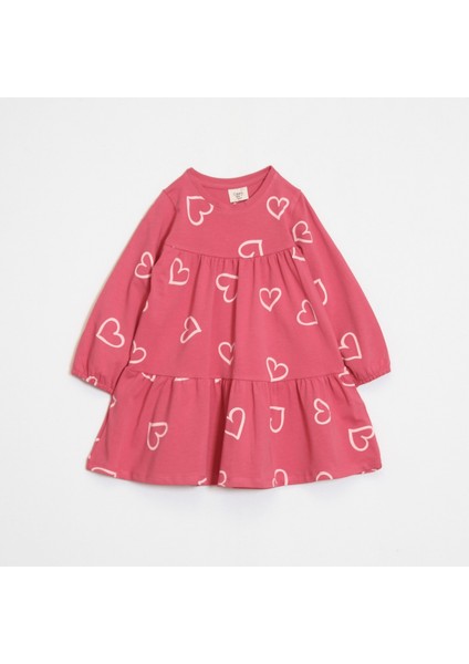 Kız Çocuk Kalp Desenli Elbise
