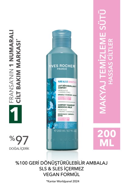 Makyaj Temizleme Sütü-Hassas Cilt-Pure Algue Sensitive Yatıştırıcı Botanik Kompleks 200ML