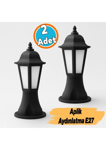 Sokak Bahçe Aplik Lamba Setüstü Aydınlatma Lale Bahçe Duvar Üstü Armatürü E27 Duy Siyah Plastik