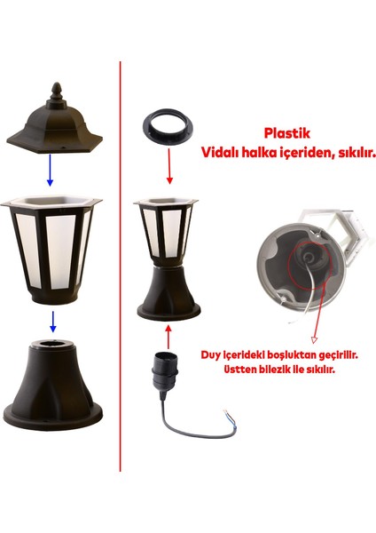 Sokak Bahçe Aplik Lamba Setüstü Aydınlatma Lale Bahçe Duvar Üstü Armatürü E27 Duy Siyah Plastik fiyatları