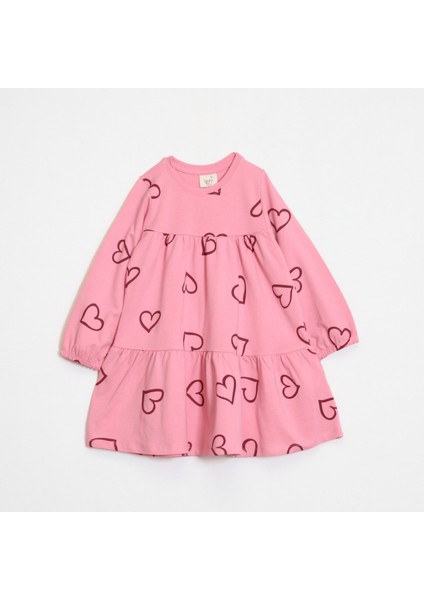 Kız Çocuk Kalp Desenli Elbise
