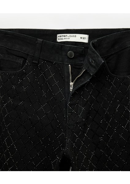 Taşlı Düz Bol Paça Jean Pantolon - Straight Fit Jean fırsatları