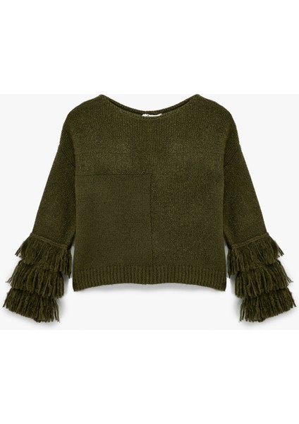 Çok Renkli Püsküllü Uzun Kollu Bisiklet Yaka Triko Kazak modelleri