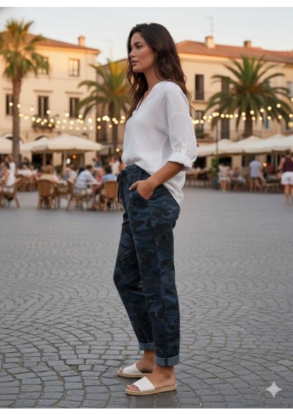 LS7312 Kamuflaj Desenli Likralı Italyan Coton Pantolon Lacivert fiyatları