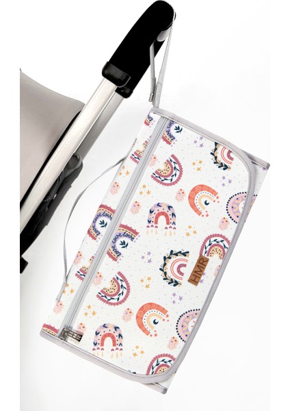 Bebek Alt Açma Bakım Çantası Organizerli Anne Bebek Yenidoğan Değiştirme Minderi Gökkuşağı Pudra