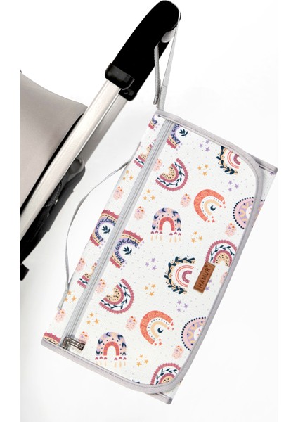 Bebek Alt Açma Bakım Çantası Organizerli Anne Bebek Yenidoğan Değiştirme Minderi Gökkuşağı Pudra