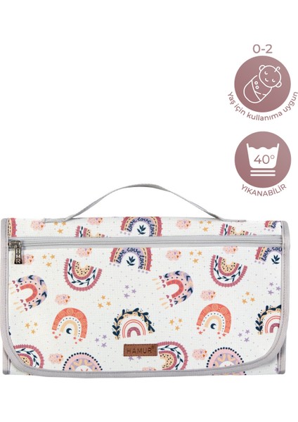 Bebek Alt Açma Bakım Çantası Organizerli Anne Bebek Yenidoğan Değiştirme Minderi Gökkuşağı Pudra