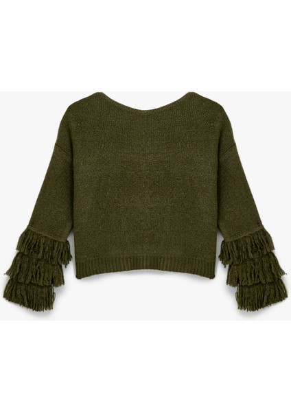 Çok Renkli Püsküllü Uzun Kollu Bisiklet Yaka Triko Kazak fırsatları