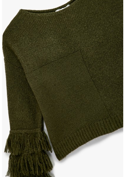 Çok Renkli Püsküllü Uzun Kollu Bisiklet Yaka Triko Kazak indirimleri