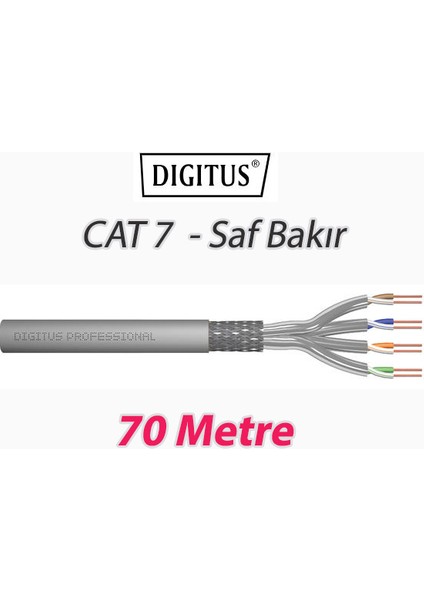 Cat7 - 70 Metre Saf Bakır S/ftp Pımf (Pairs In Metal Foil) Data Kablosu Gri