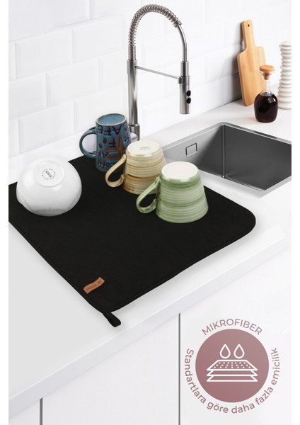 Microfiber Bulasik Kurutma Mati Kurulama Bezi Kurutma Örtüsü Tezgah Üstü Siyah
