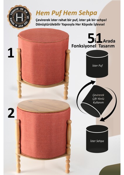 Çift Yönlü Sehpa Çevir Puf Çift Taraflı Yıkanabilir Kılıflı Puf Bench Ahşap Koltuk Sehpası Linen