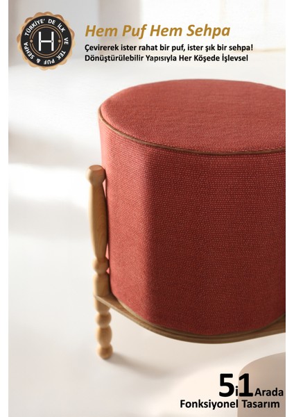 Çift Yönlü Sehpa Çevir Puf Çift Taraflı Yıkanabilir Kılıflı Puf Bench Ahşap Koltuk Sehpası Linen