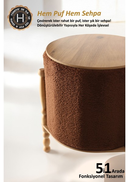 Çift Yönlü Sehpa Çevir Puf Çift Taraflı Yıkanabilir Kılıflı Puf Bench Ahşap Koltuk Sehpası Linen