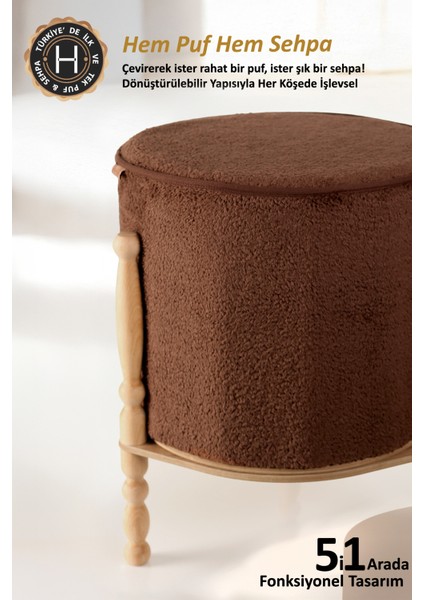 Çift Yönlü Sehpa Çevir Puf Çift Taraflı Yıkanabilir Kılıflı Puf Bench Ahşap Koltuk Sehpası Linen