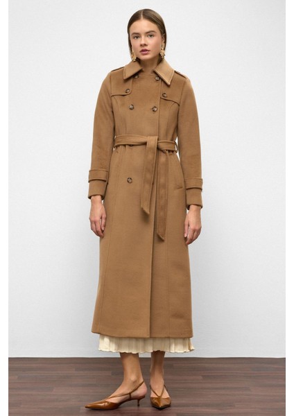 Pelerin Detaylı Kruvaze Uzun Boy Kaban K. Kamel 3087