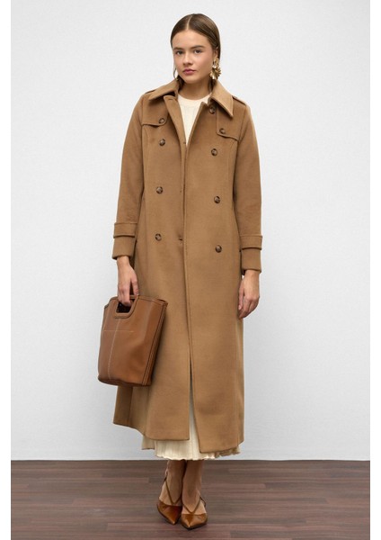 Pelerin Detaylı Kruvaze Uzun Boy Kaban K. Kamel 3087