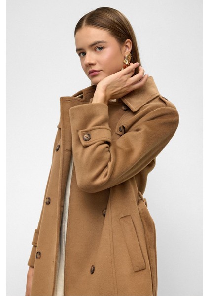 Pelerin Detaylı Kruvaze Uzun Boy Kaban K. Kamel 3087