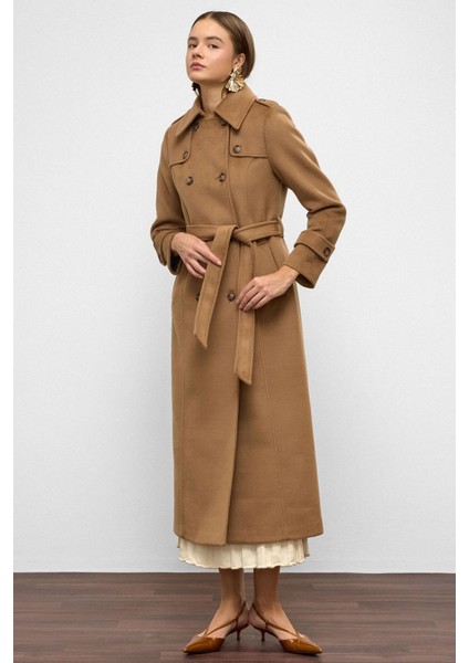 Pelerin Detaylı Kruvaze Uzun Boy Kaban K. Kamel 3087