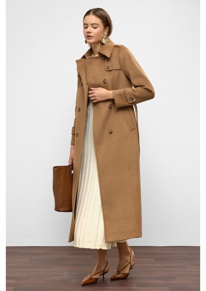 Pelerin Detaylı Kruvaze Uzun Boy Kaban K. Kamel 3087