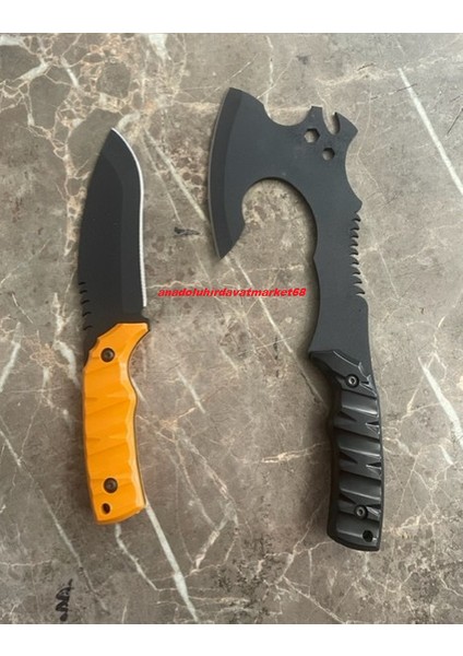 Dövme Çelik Kamp Baltası Kamp Çakısı Karbon Çelik Balta Çakı 2li Set