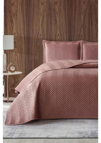 Malta Çift Kişilik Lüks Kadife 240X260 cm Yatak Örtüsü Gül Kurusu