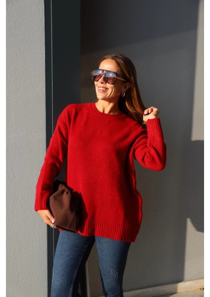 Kırmızı Oversize Kazak modelleri