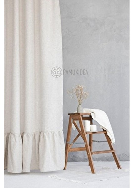 Keten Fon Perde Fırfırlı Tasarım Tek Kanat Doğal Renk Mutfak ve Salon İçin fırsatları