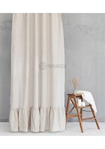 Keten Fon Perde Fırfırlı Tasarım Tek Kanat Doğal Renk Mutfak ve Salon İçin indirimleri