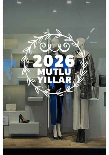 Yeni Yıla Özel 2026 Mutlu Yıllar Yazısı ve Taç Süslemesi Stickerı