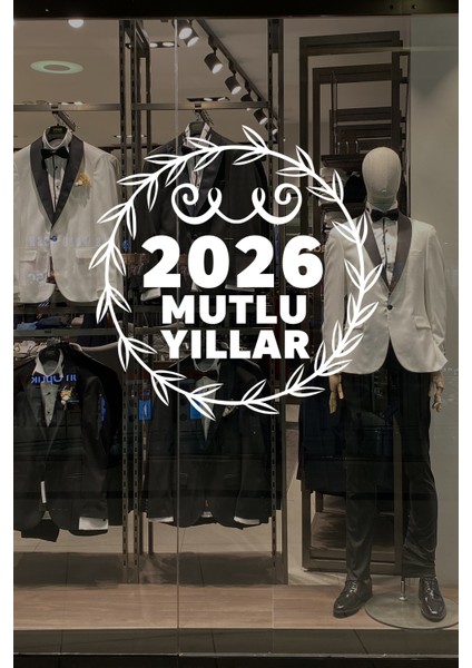 Yeni Yıla Özel 2026 Mutlu Yıllar Yazısı ve Taç Süslemesi Stickerı