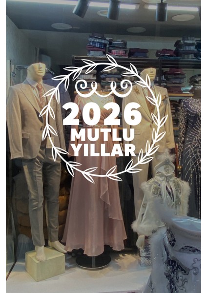 Yeni Yıla Özel 2026 Mutlu Yıllar Yazısı ve Taç Süslemesi Stickerı