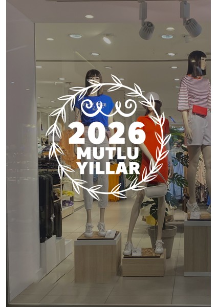 Yeni Yıla Özel 2026 Mutlu Yıllar Yazısı ve Taç Süslemesi Stickerı