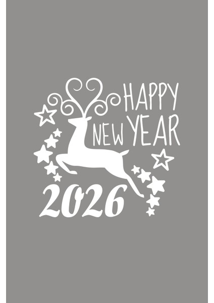 Geyik ve Happy New Year 2026 Yılbaşı Süslemeleri Yeni Yıl Vitrin Cam Sticker modelleri
