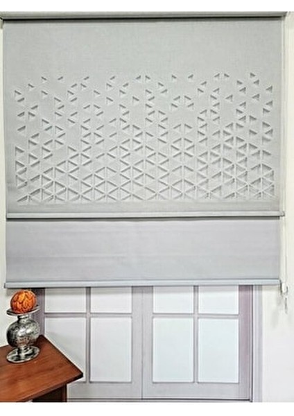 Bbb Çift Mekanizmalı Tül Stor Perde Gri Renk Mikro Polyester Kumaş Desenli 120x200 cm