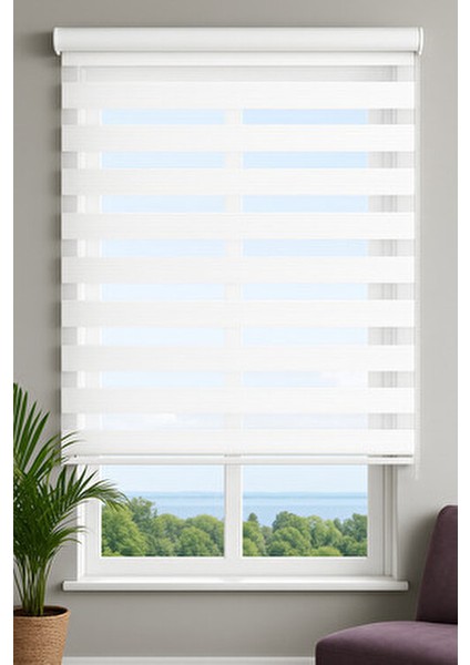 Ramazan Yılmaz Güneş Perde Beyaz Pliseli Stor Zebra Perde 150 x 260 cm Salon Kullanımı İçin indirimleri