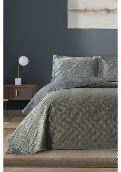 Paris Çift Kişilik Lüks Kadife 240X260 cm Yatak Örtüsü Koyu Yeşil