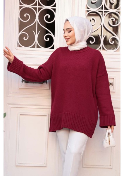 Bordo Tesettür Triko Kazak Tunik 70012BR modelleri