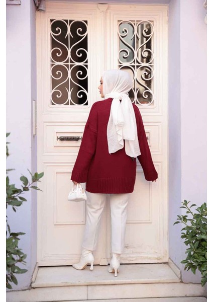 Bordo Tesettür Triko Kazak Tunik 70012BR fırsatları